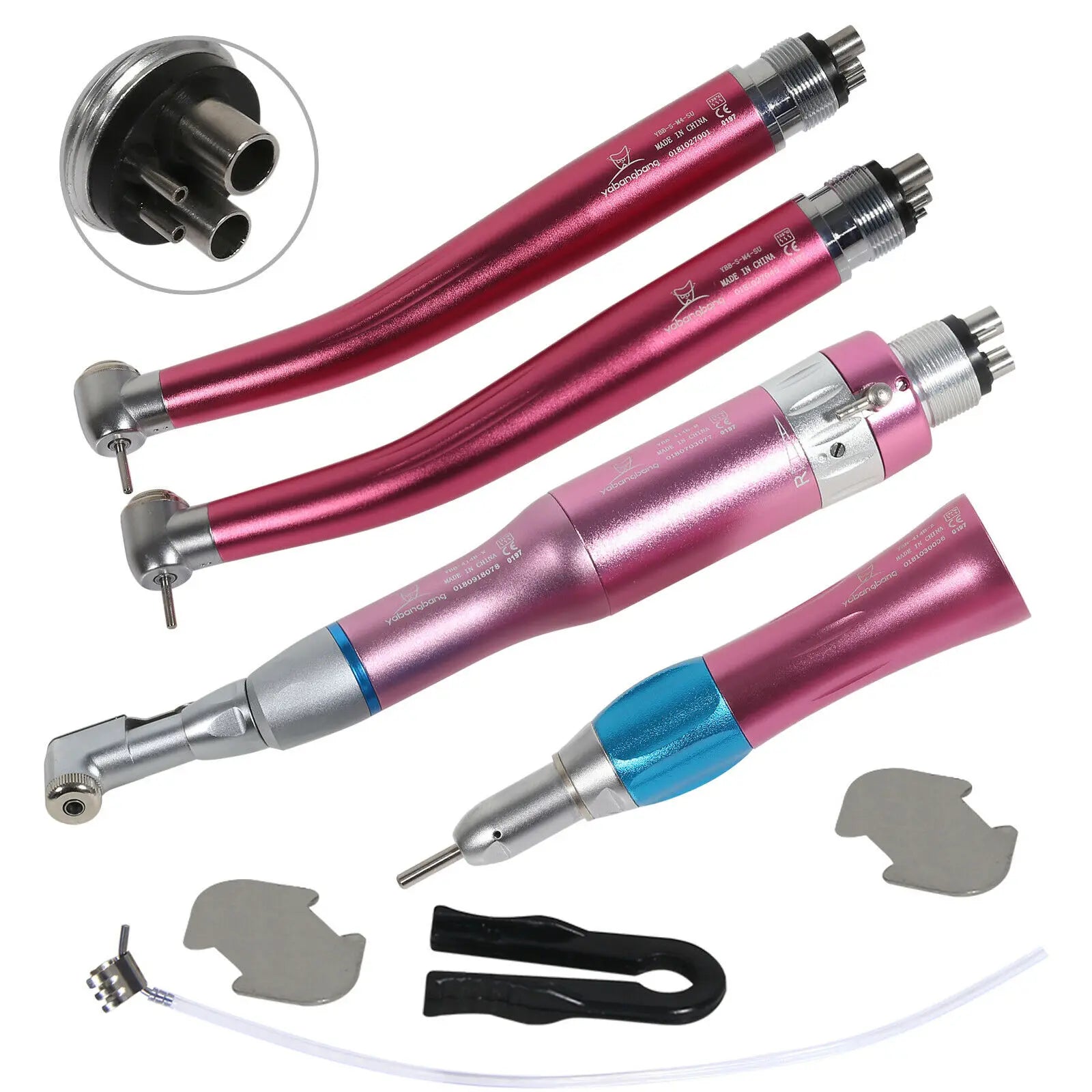 Dental High & Low Speed Handpiece kit Straight Contra Angle Single Water Spary Air Turbine 4 Hole FIT NSK Pana Max Pink Color