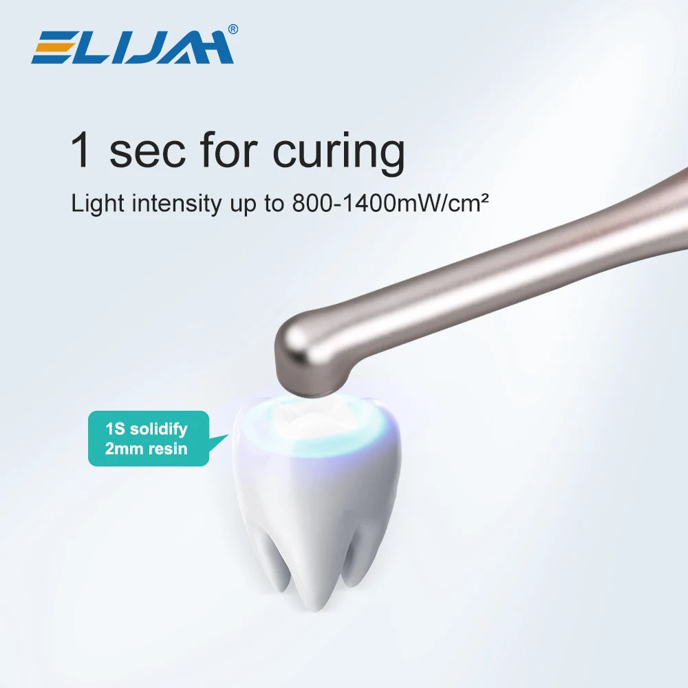 ELIJAH Dental Curing LED Lamp Wireless 1 Second Cure Light 800-1400mw/cm² Dentistry Equipment Metal Head 360° Rotating Lab Tools