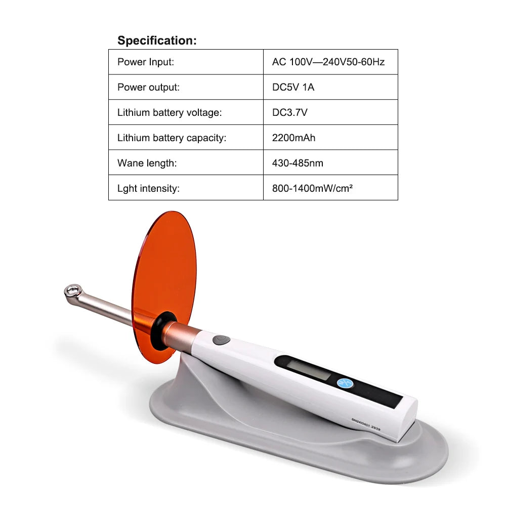 ELIJAH Dental Curing LED Lamp Wireless 1 Second Cure Light 800-1400mw/cm² Dentistry Equipment Metal Head 360° Rotating Lab Tools