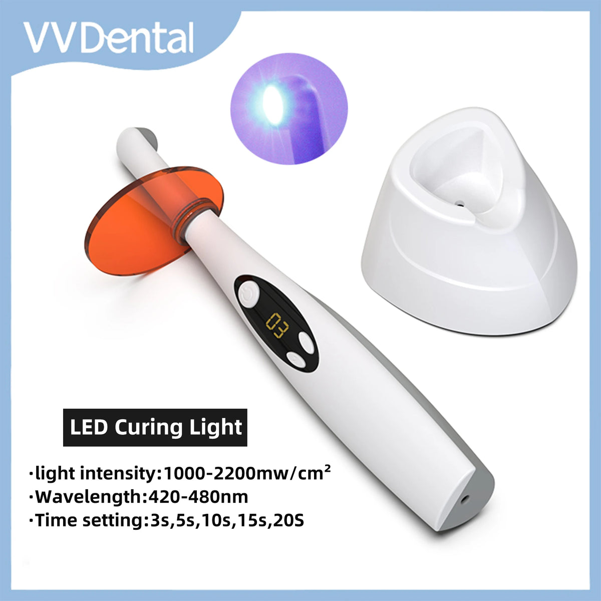 VV Dental LED Curing Light Wireless Photopolymerizer 3S Curing Lamp Head Resin Cure 2 Modes 1800-2200mw/cm² Dentistry Equipment