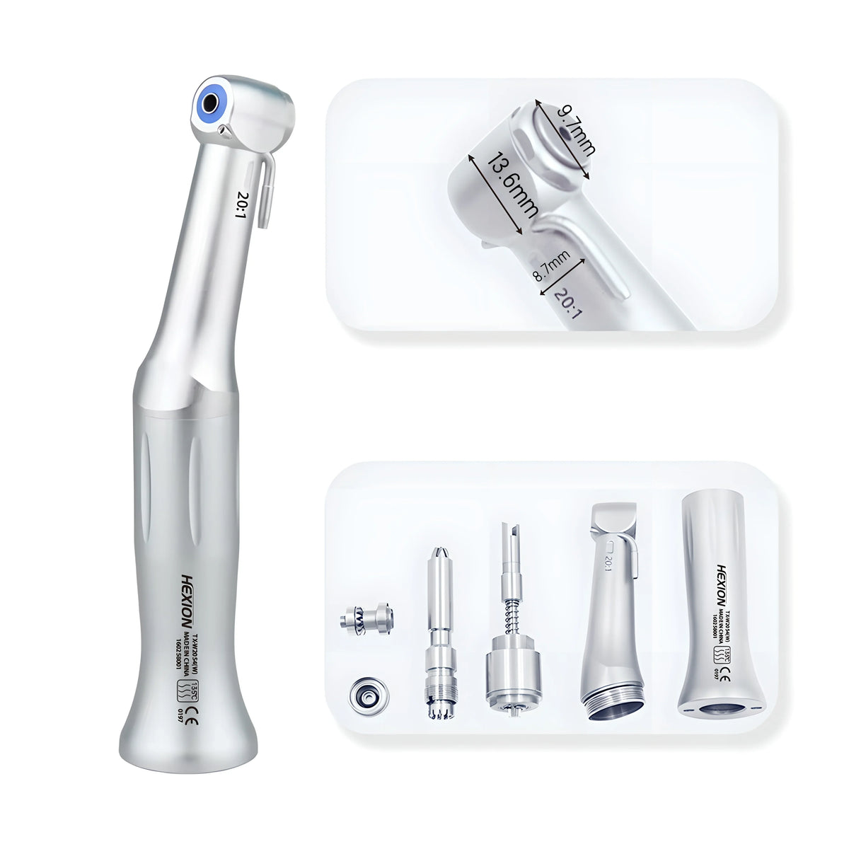 HEXION Dental 20:1 SG20 Contra Angle Slow Low Speed Handpiece Fit To Dental Implant Motor For 2.35mm Burs E-Type With Stainless